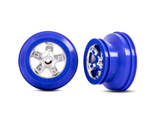 Traxxas TRX5868A Wielen, SCT-chroom, blauwe beadlock-stijl, dubbel profiel (2,2\" buiten 3,0\" binnen) (2) (4WD voor/achte