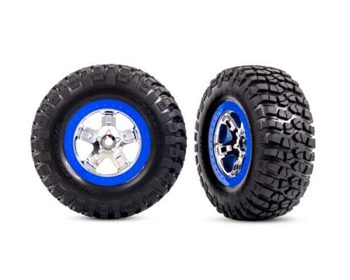 Traxxas TRX5869A Banden en wielen, gemonteerd, gelijmd (SCT-chroom, blauwe beadlock-stijl wielen, BFGoodrich Mud-Terrain