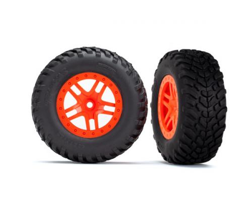 Traxxas TRX5892 Banden en wielen, geassembleerd, gelijmd (SCT Split-Spoke oranje wielen, SCT off-road racebanden, schuim