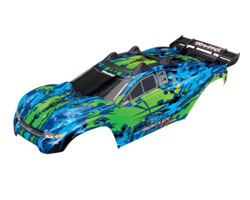 Traxxas TRX6717G Body, Rustler 4X4 VXL, groen / venster, grill, lichten decals (geassembleerd met voorste en achterste c