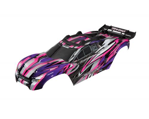 Traxxas TRX6717P Body, Rustler 4X4 VXL, pink / venster, grill, lichten decals (geassembleerd met voorste en achterste ca