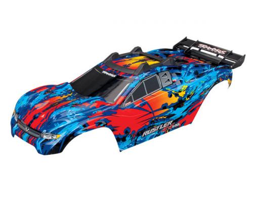 Traxxas TRX6717R Body, Rustler 4X4 VXL, rood / venster, grill, lichten decals (geassembleerd met voorste en achterste ca