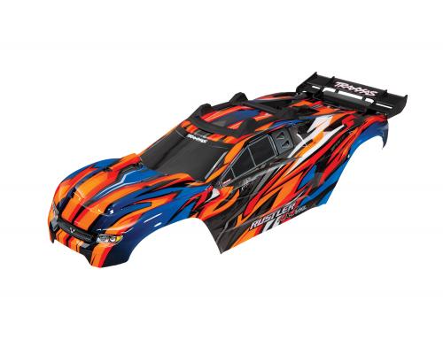 Traxxas TRX6717T Body, Rustler 4X4 VXL, oranje / venster, grill, lichten decals (geassembleerd met voorste en achterste