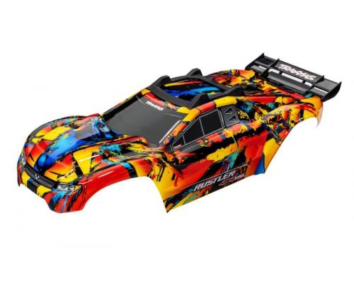 Traxxas TRX6718R Body Rustler 4X4 Solar-Flare +Decals met Body montage **TRAXXAS