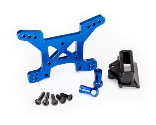 Traxxas TRX6739X Schokbreker toren, front, 7075-T6 aluminium (blauw-geanodiseerd) (1) / body-mount bracket (1)