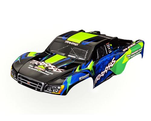 Traxxas TRX6812G Body, Slash VXL 2WD (past ook op Slash 4X4), groen en blauw (geverfd, emblemen aangebracht)