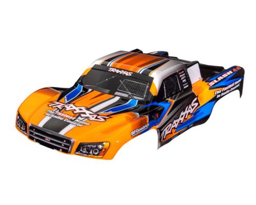 Traxxas TRX6928T Body, Slash 4X4 (past ook op Slash VXL & Slash 2WD), oranje en blauw (geverfd, emblemen aangebracht)