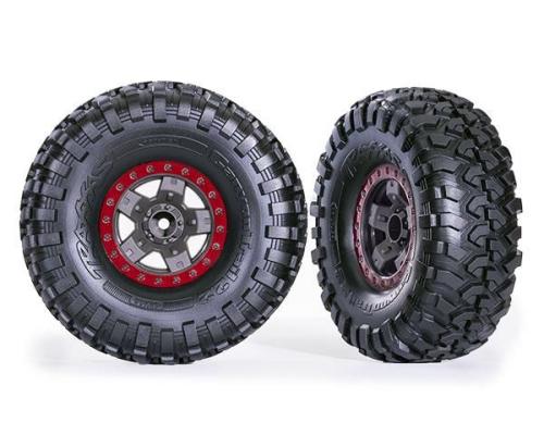 Traxxas TRX8181-RED BANDEN EN WIELEN, GEMONTEERD, GEGELIJMD (TRX-4 SPORT 2.2\' GRIJS, RODE BEADLOCK STIJL WIELEN, CANYON 