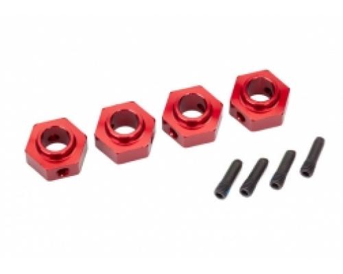 Traxxas TRX8269R Wielnaven, 12 mm zeskant, 6061-T6 aluminium (rood geanodiseerd) (4) / schroefpen (4)