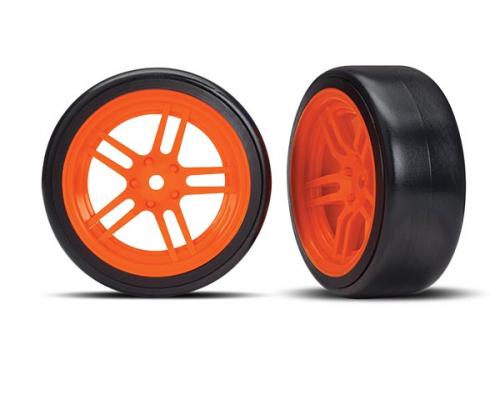 Traxxas TRX8376A Banden op Velgen gelijmd Split-Spoke Velgen oranje voor