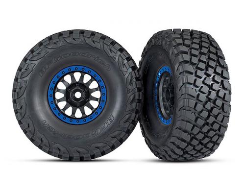 Traxxas TRX8474X Banden en wielen, gemonteerd, gelijmd (Method Racing-wielen, zwart met blauwe beadlock, BFGoodrich Baja