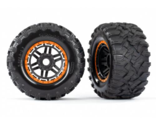 Traxxas TRX8972T Banden en wielen, gemonteerd, gelijmd (zwart, oranje beadlock-achtige wielen, Maxx MT-banden, schuimrub