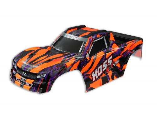 Traxxas TRX9011A Body, Hoss ™ 4X4 VXL, oranje / raam, grille, lichten stickervel (gemonteerd met voor en achter body m