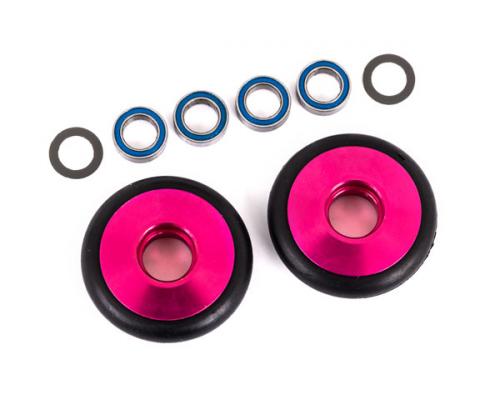 Traxxas TRX9461P Wielen, wheelie bar, 6061-T6 aluminium (roze geanodiseerd) (2)/ 5x8x2.5mm kogellagers (4)/ o-ringen (2)