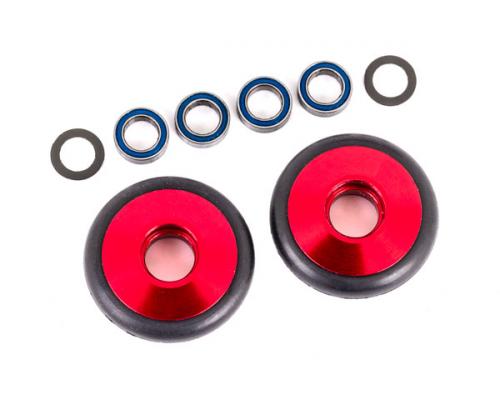 Traxxas TRX9461R Wielen, wheelie bar, 6061-T6 aluminium (rood geanodiseerd) (2)/ 5x8x2.5mm kogellagers (4)/ o-ringen (2)