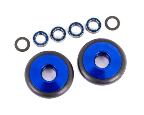 Traxxas TRX9461X Wielen, wheelie bar, 6061-T6 aluminium (blauw geanodiseerd) (2)/ 5x8x2.5mm kogellagers (4)/ o-ringen (2