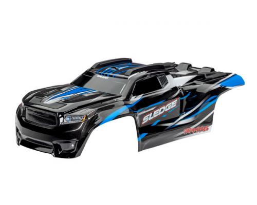 Traxxas TRX9511A Body, sledge, blauw / raam, grille, stickervel voor lichten (gemonteerd met bodysteunen voor en achter