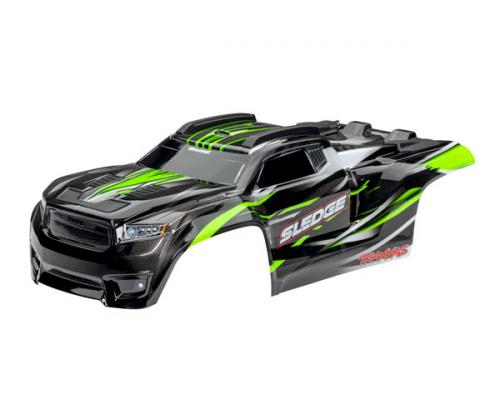 Traxxas TRX9511G Body, sledge, groen / raam, grille, stickervel voor lichten (gemonteerd met bodysteunen voor en achter 