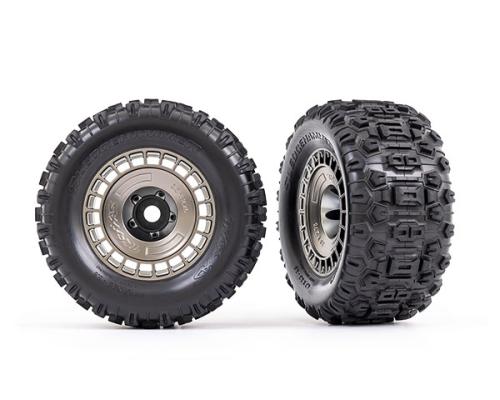 Traxxas TRX9572A Banden en wielen, gemonteerd, gelijmd (3,8\" satijnzwart chromen velgen, satijnzwart chromen wieldoppen,