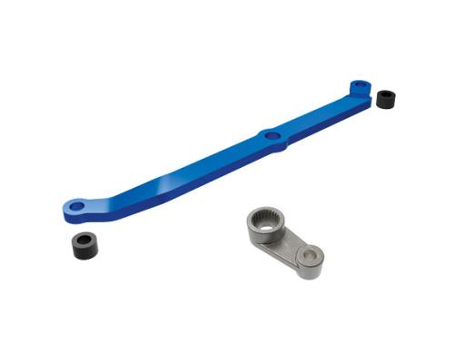 Traxxas TRX9748-BLUE Stuurstang, 6061-T6 aluminium (blauw-geanodiseerd)/ servohoorn, metaal/ afstandhouders (2)/ 3x6mm C