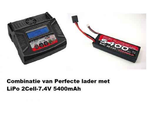 Combinatie van RC-Plus lader met RCR-accu 5400mAh 2-Cell 7.4V