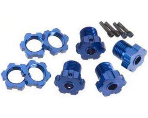 Traxxas TRX5353X Wielnaven, splinesvertanding, 17mm (blauw-geanodiseerd) (4) / wielmoeren, splinesvertanding, 17mm (blau