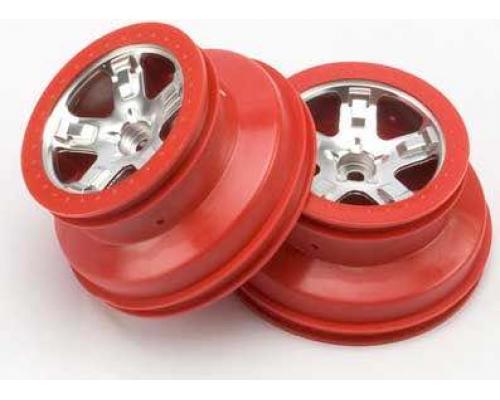 Traxxas TRX5874A Wielen, SCT gesatineerd chroom, rood beadlock s