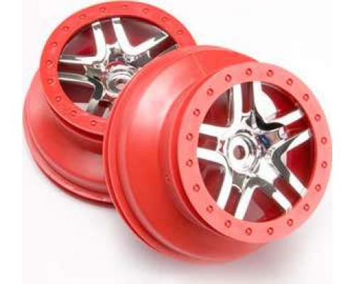 Traxxas TRX6872A Wielen, SCT Split-Spoke, chroom, rood beadlock 